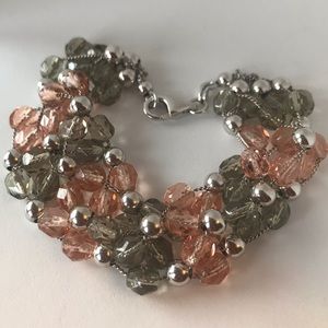 Pink & smoke crystal/sterling silver 7” bracelet